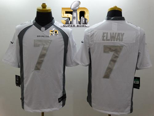 Nike Broncos #7 John Elway White Super Bowl 50 Men's Stitched NFL Limited Platinum Jersey - Click Image to Close